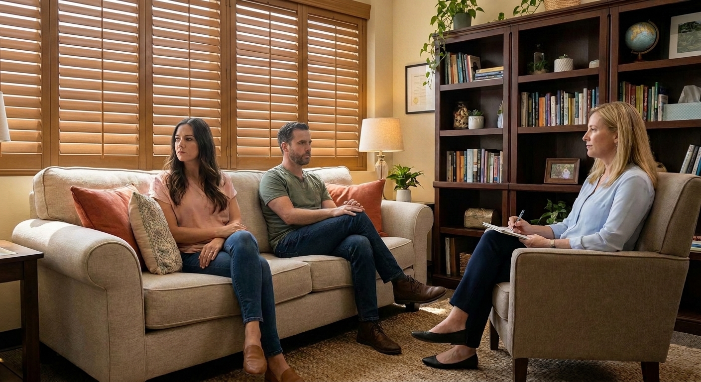 Couple in therapy session working through constant arguments in Sherman Oaks